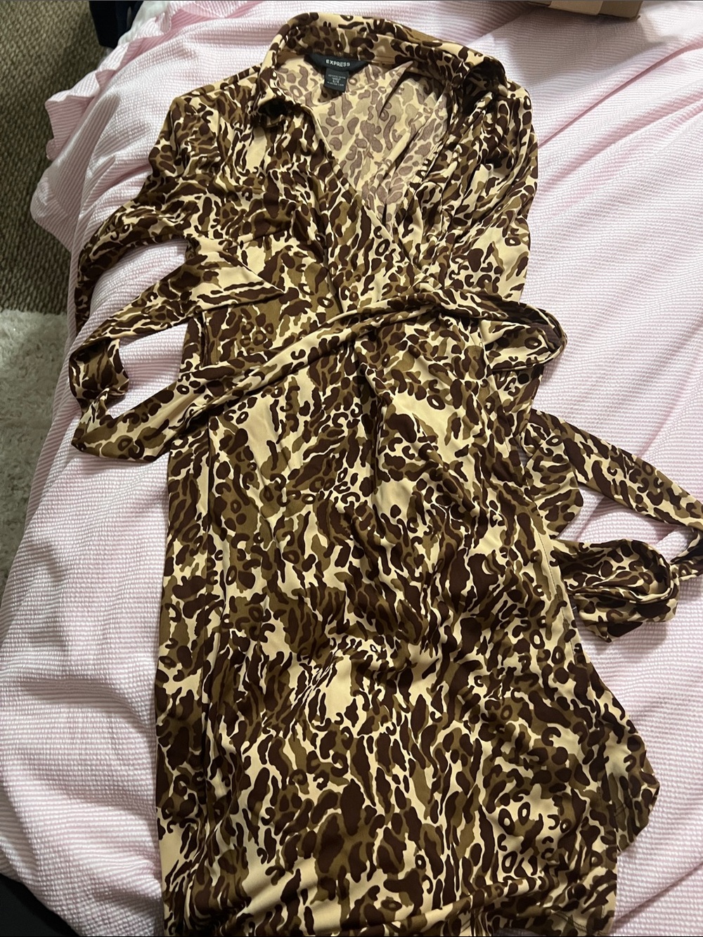 Express Brown & Beige Animal Print Wrap Dress